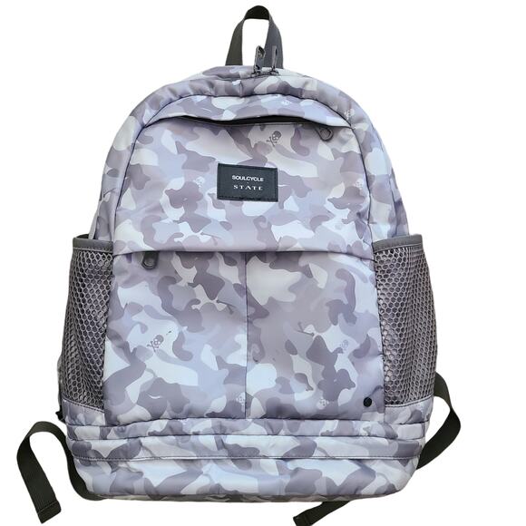 SOULCYCLE X STATE Exclusive Lennox Large Backpack Gray White Camo Skulls - Picture 2 of 16